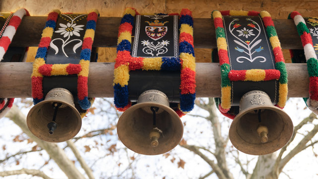 Traditional colorful cow bells.