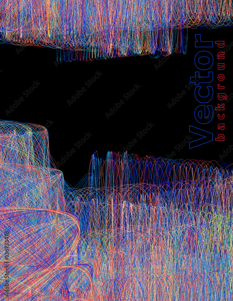 Poster colorful subtle shading by thin wavy lines on a black background