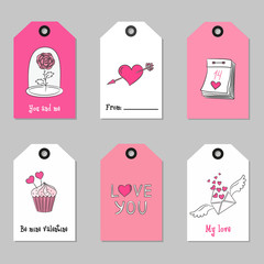 Set with Valentine's Day tags. Vector illustration.