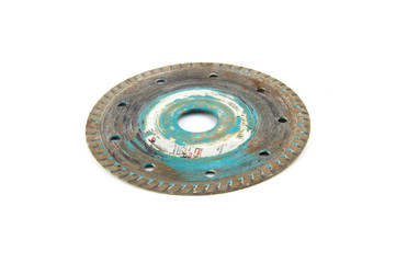 Used a metal disk on the stone. Scratched disk. The circle is edged by concrete isolated on white background