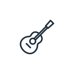 acoustic guitar thin line icon set on white background, audio, music, flat, minimalistic