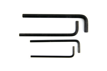 Hex wrench isolated on white background. Black Allen wrench isolated.