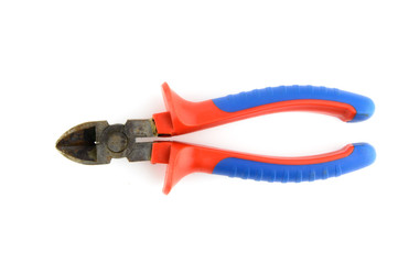 Tool side cutters isolated on a white background. Used rusty Nippers.