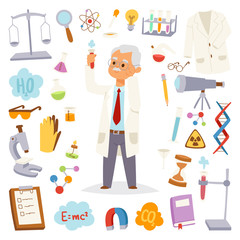 Science man professor lab icons vector illustration.