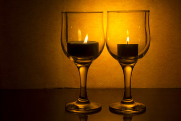 wine glass with a candle