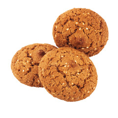 oatmeal cookies isolated on white background in studio light.