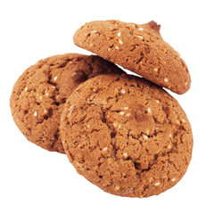 oatmeal cookies isolated on white background in studio light.