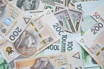 Background from zloty, dollars, euro