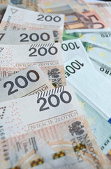 Polish zloty, euro and dollar background