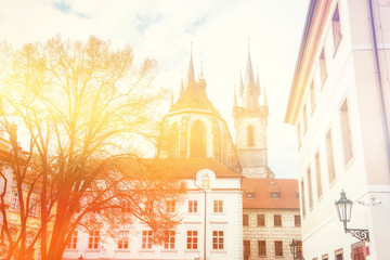 Fototapeta premium view of the Tyn Church in Prague. Czech Republic.