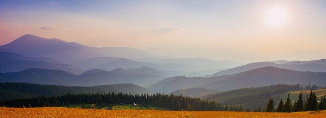 Beautiful sunset in the Carpathian Mountains Ukraine