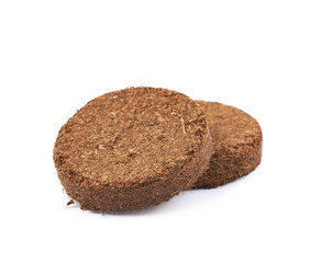 Compressed compost tablet isolated