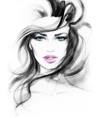 Photo sur Plexiglas Visage aquarelle Visage de femme. Illustration de mode. La peinture à l& 39 aquarelle