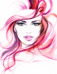 Woman face. Fashion illustration. Watercolor painting