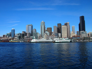 Seattle Skyline with the lake on the foreground