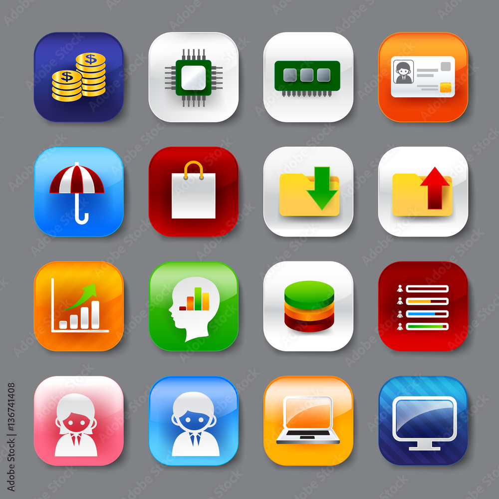 Wall mural set of mobile app and social media icons vector eps10 set 005