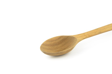 Kitchen wooden spoon isolated on a white background. Selective focus.