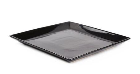 Black ceramic square plate isolated