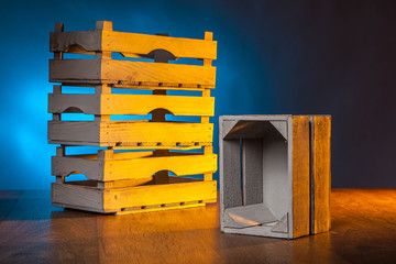 Wooden crates for vegetables. Wooden containers.