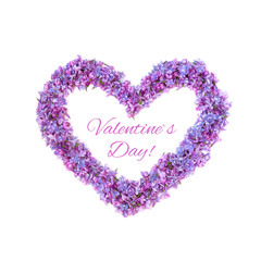 Decorative Card Valentine with heart of lilac flowers