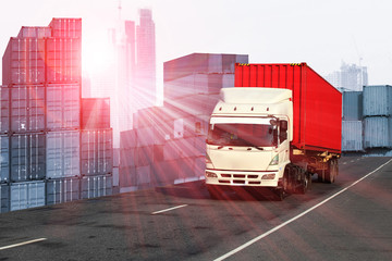 Logistics global transportation concept. Maritime and land transport, air transport use for import...