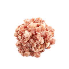 Pile of raw bacon bits isolated