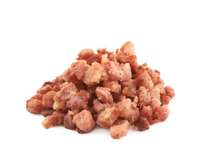 Pile of fried bacon bits isolated