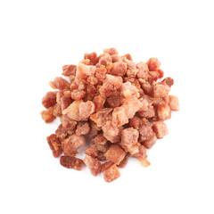 Pile of fried bacon bits isolated