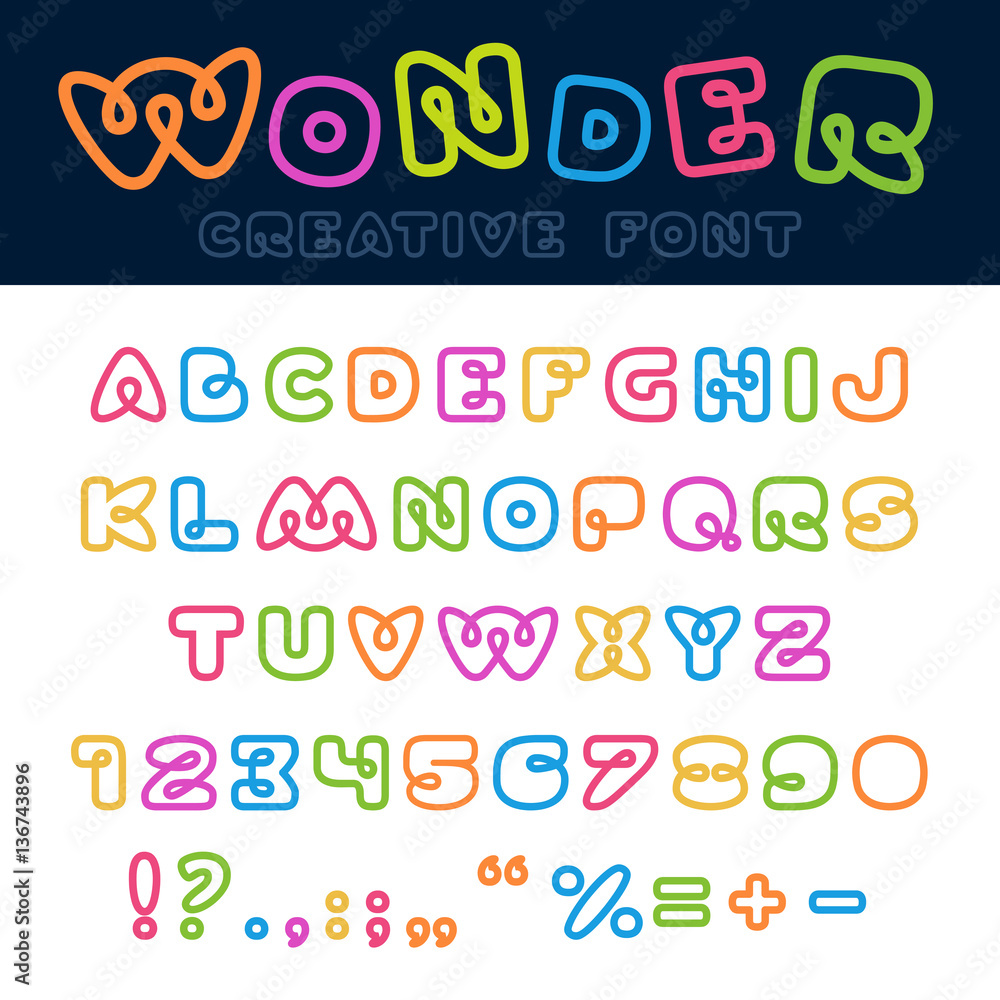 Aufkleber font vector abstract funny linear style. abc typeface