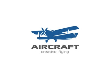 Vintage flying Airplane Logo design. Retro aircraft aviation © Sentavio