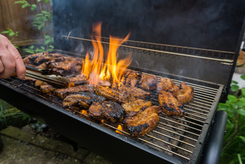 Outdoor Barbeque chicken cooking