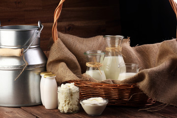 milk products - tasty healthy dairy products on a table on: sour