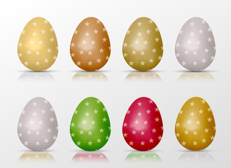 Easter realistic colorful eggs set with star fill and reflections. Vector illustration