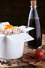 Italian pasta in fast food packaging