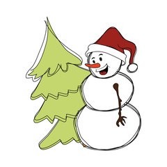 happy merry christmas snowman card vector illustration design