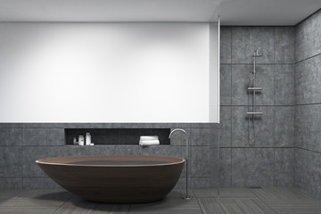 Fototapeta na wymiar Bathroom with dark wooden tub