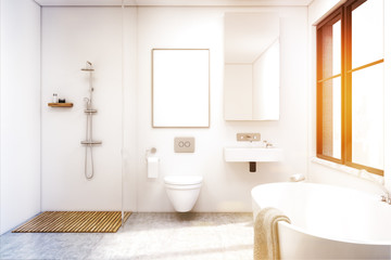 Naklejka na ściany i meble Front view of bathroom with a shower, toned