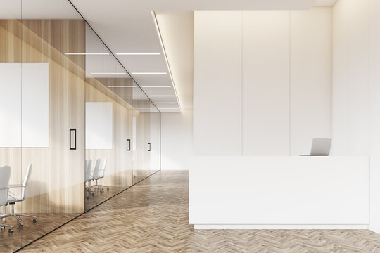 Company corridor with reception and glass