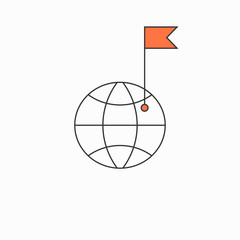 Check point creative symbol concept. Flat thin line sign for web design. Navigation mark with flag and earth. Vector illustration
