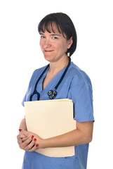 Female doctor with patient files