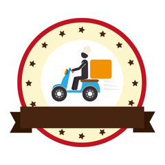 circular border and label with baker pictogram in scooter vector illustration