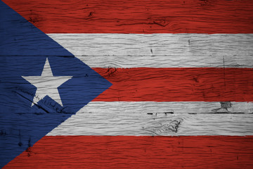 Puerto Rico national flag painted old oak wood