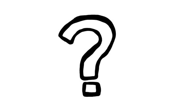 Handmade question mark doodle animation. Pure white background.