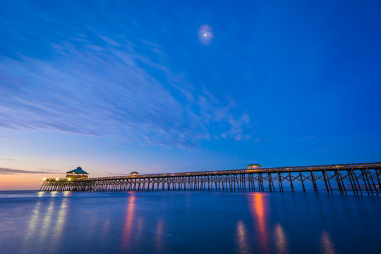 The pier at dawn, in Folly Beach, South Carolina.