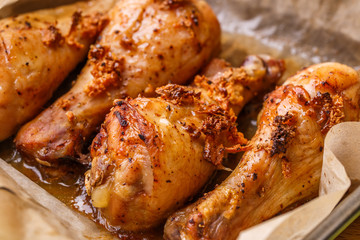 Prepared birds leg in pan