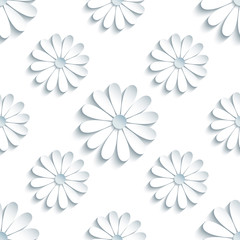 Modern seamless pattern with 3d white chamomiles