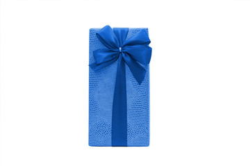 Blue gift box with ribbon and bow