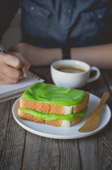 break time, coffee time with pandan custard cream on toasted, ea