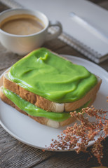 break time, coffee time with pandan custard cream on toasted, ea