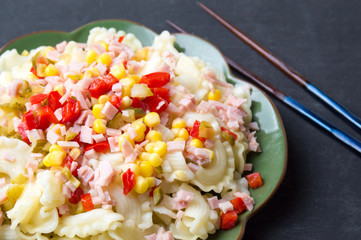 Cooked pasta with vegetables